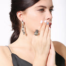 Retro Ladybug Women Ring Colorful Rhinestone Finger Ring Bronze Metal Ring