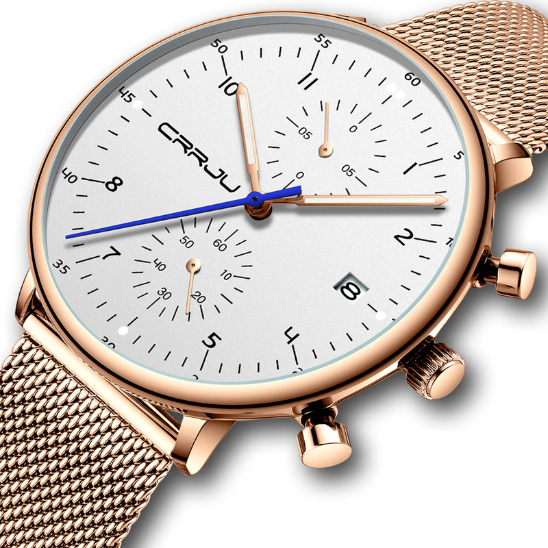 CRRJU 2278 Chronograph Luminous Display  Calendar Fashion Steel Strap Men Quartz Watch