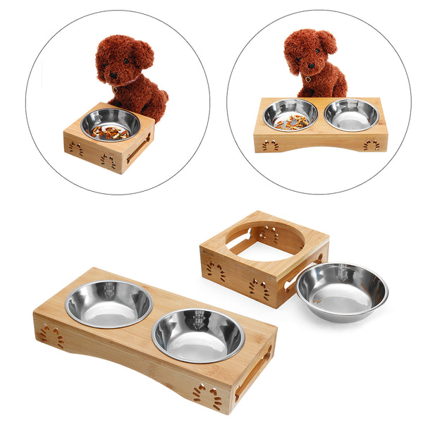 Stainless Steel Durable Double Pet Bowls Dish Dog Cat Stand Feeder Anti Slip Food Water Bowl