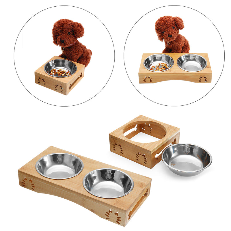 Stainless Steel Durable Double Pet Bowls Dish Dog Cat Stand Feeder Anti Slip Food Water Bowl