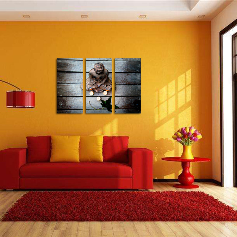 Miico Hand Painted Three Combination Decorative Paintings Bud-dha Statue Wall Art For Home Decoration