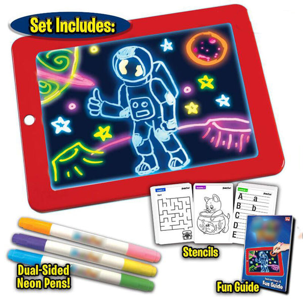 3D Magic Drawing Pad LED Writing Tablet Board For Plastic Creative Art Magic Board Pad With Pen Brush Children Clipboard Gift Set - Red