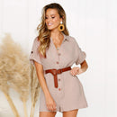 Summer Short Sleeve Jumpsuit Linen Button Playsuit Women Solid V-Neck Casua