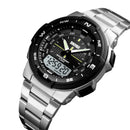SKMEI 1370 Stainless Steel Waterproof Chrono Dual Digital Watch Business Style Men Wrist Watch