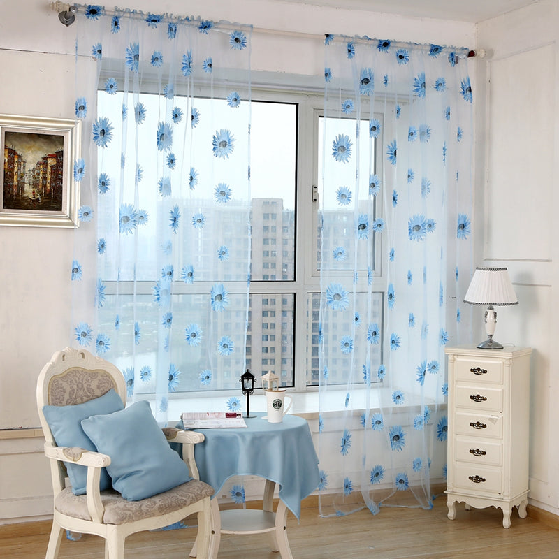 Honana WX-C4 1x2m Sun Flower Voile Curtain Transparent Panel Window Room Divider Sheer Curtain Home Decor