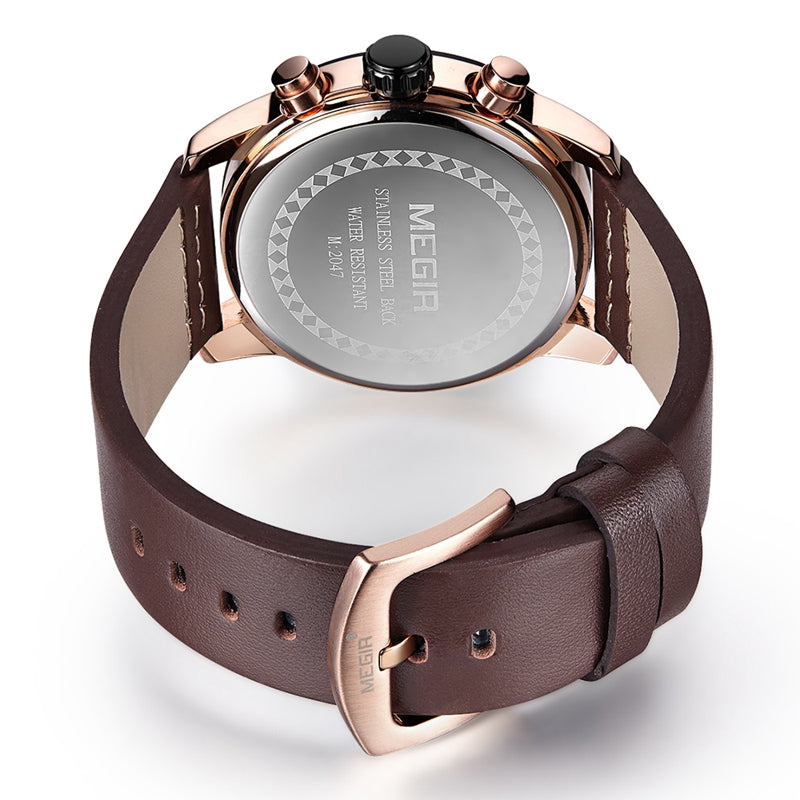 MEGIR 2047 Male Multifunction Chronograph Luminous Fashion Casual Men Quartz Watch