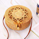 Women's Beach Handwoven Round Rattan Bag Straw Pattern Handbags Crossbody Tote