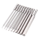 Drillpro 10Pcs 100mm 1/4 Inch Shank S2 Steel SAE Hex Head Allen Wrench Screwdriver Bit Drill Bit Set