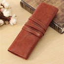 Vintage Retro Luxury Roll Leather Make Up Cosmetic Pen Pencil Case Pouch Purse Bag for School