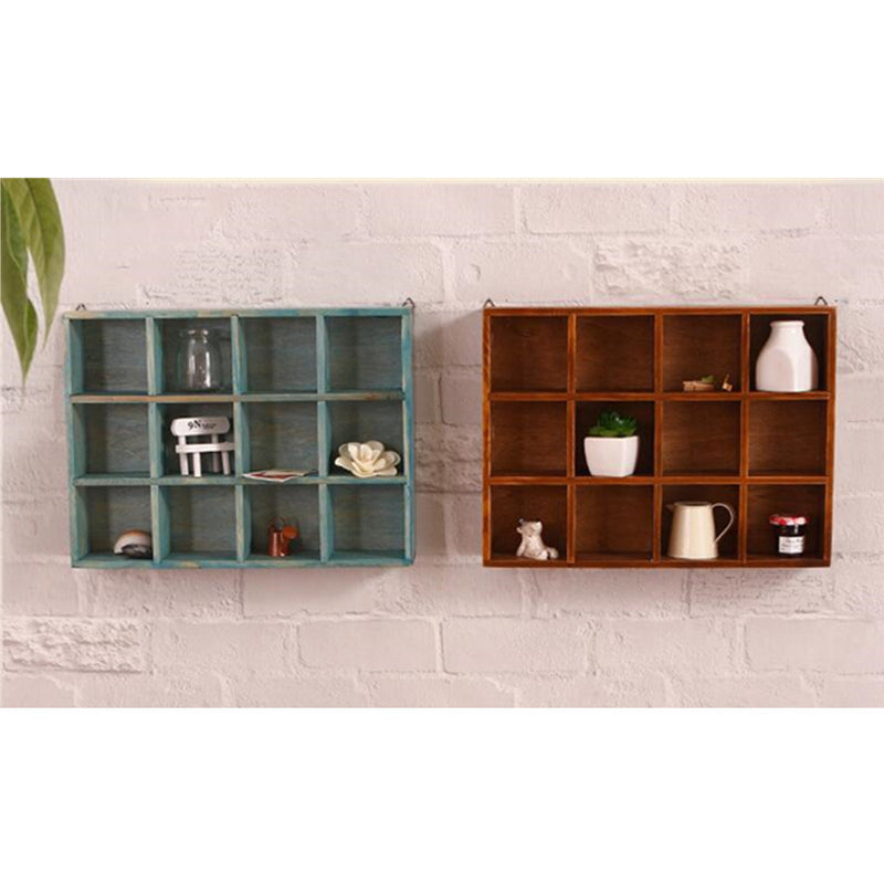 12 Grids Hanging Wooden Wall Shelf Box Display Rack Shelf Storage Home Decorations