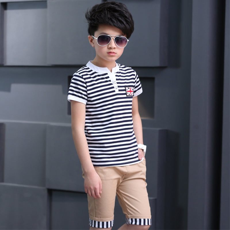 Fashion Boys Sets Clothing Children Tracksuit For Boys T-Shit Pants 2Pcs BoyP1U5