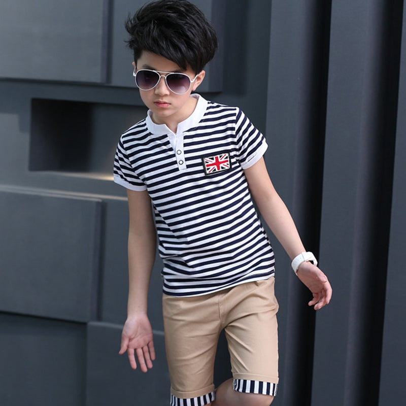 Fashion Boys Sets Clothing Children Tracksuit For Boys T-Shit Pants 2Pcs BoyP1U5