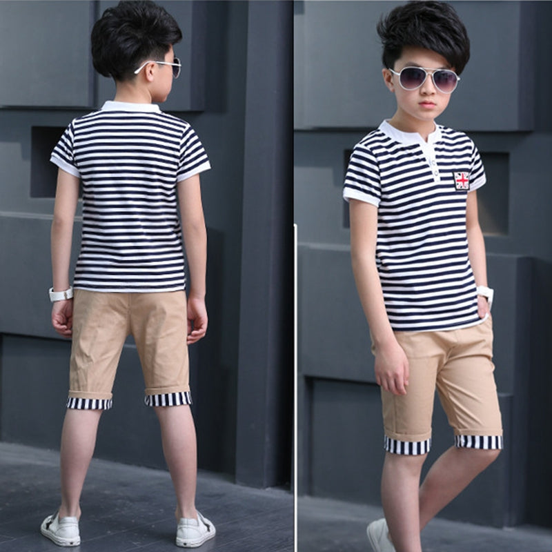 Fashion Boys Sets Clothing Children Tracksuit For Boys T-Shit Pants 2Pcs BoyP1U5