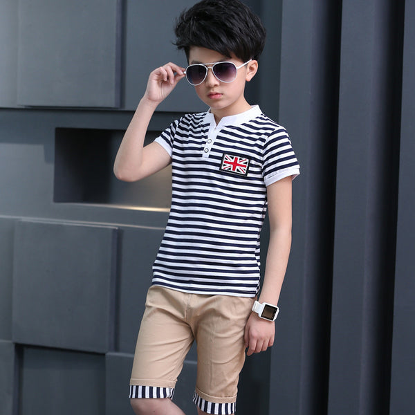 Fashion Boys Sets Clothing Children Tracksuit For Boys T-Shit Pants 2Pcs BoyP1U5