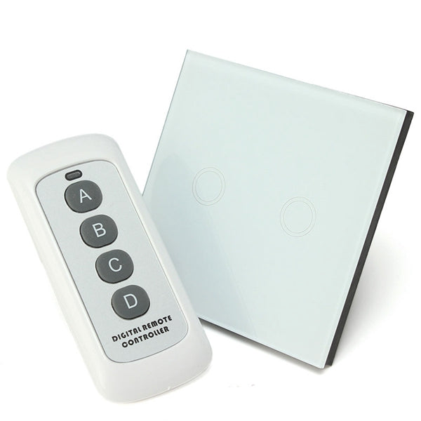 1 Way 2 Gang Crystal Glass Panel Wall Light Touch Switch Remote Controller