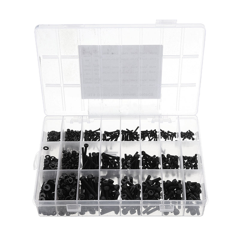 Suleve MXCH8 1080Pcs M2 M3 M4 Hex Socket Cap Head Screw Carbon Steel 12.9 Grade Bolt Nut Assortment Kit 4-30mm
