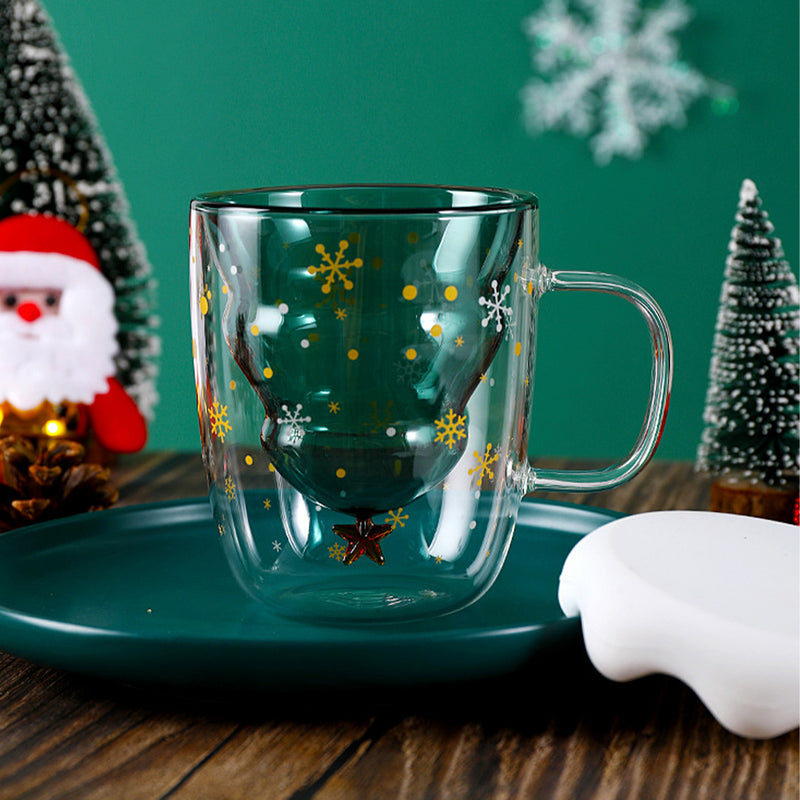 Creative Double-Layer Glass Christmas Tree Star Water Cup Explosion-proof Mug