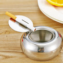 1X(Creative Stainless Steel Drum Shape Lid Ashtray With Cover Car Living Ro