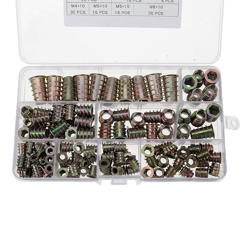 Suleve MXZN4 130Pcs M4-M10 Zinc Alloy Furniture Hex Drive Head Nuts Threaded Insert Nut Assortment Set