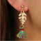 Vintage Ear Drop Earring Gold Leaf Fabric Colorful Tassels Charm Earrings Ethnic Jewelry for Women