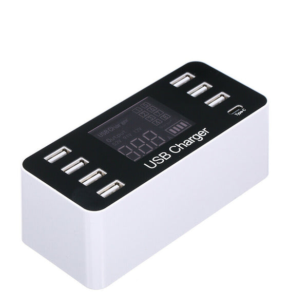 40W 7 USB Type-C Charger LCD Screen Desktop Fast Charging Station Charger