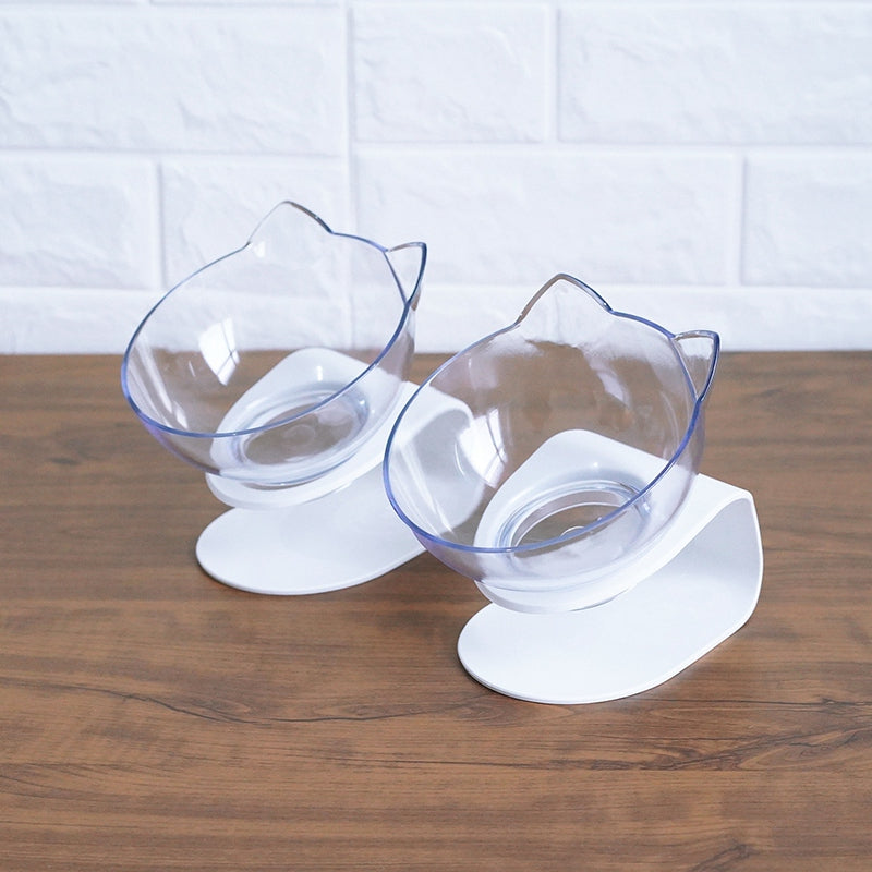 1X(Cute Cat Bowl Cat Ears Transparent Anti Skid With Raised Stand Pet Food