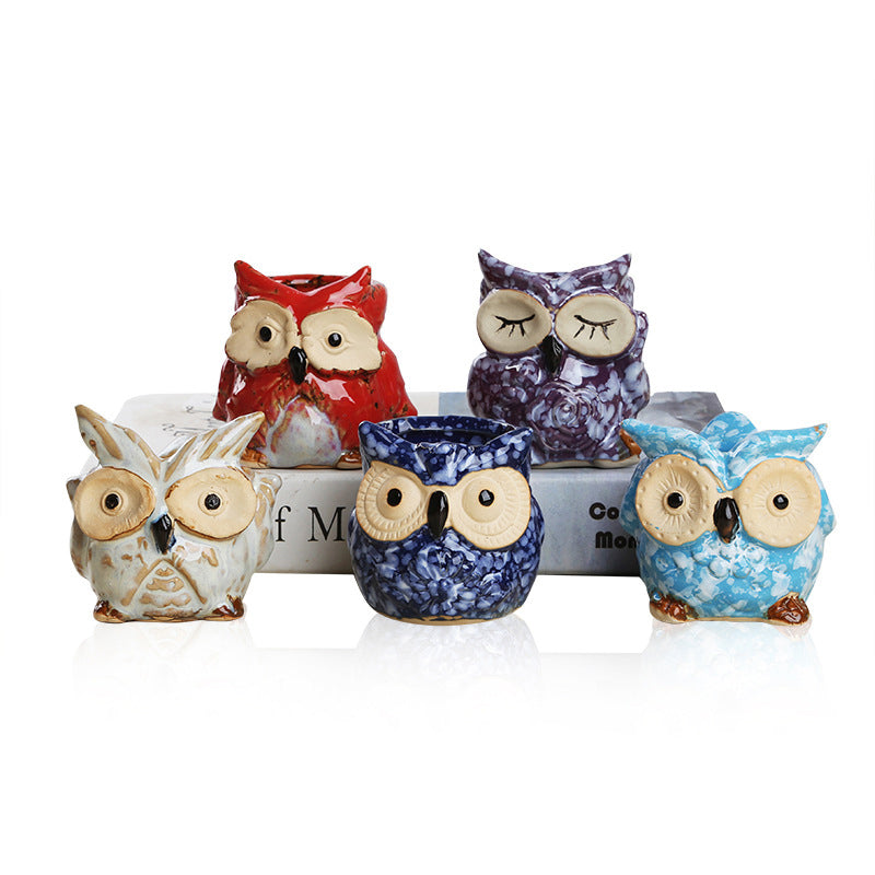 Porcelain Animal Vase Series Mini Pots Ornaments Cute Owl Multi-flower Pots Suit Exquisite Small Home Decor