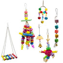 1X(6 Pieces Bird Swing Toys Bell Colorful Natural Wood Hammock Hanging Perc