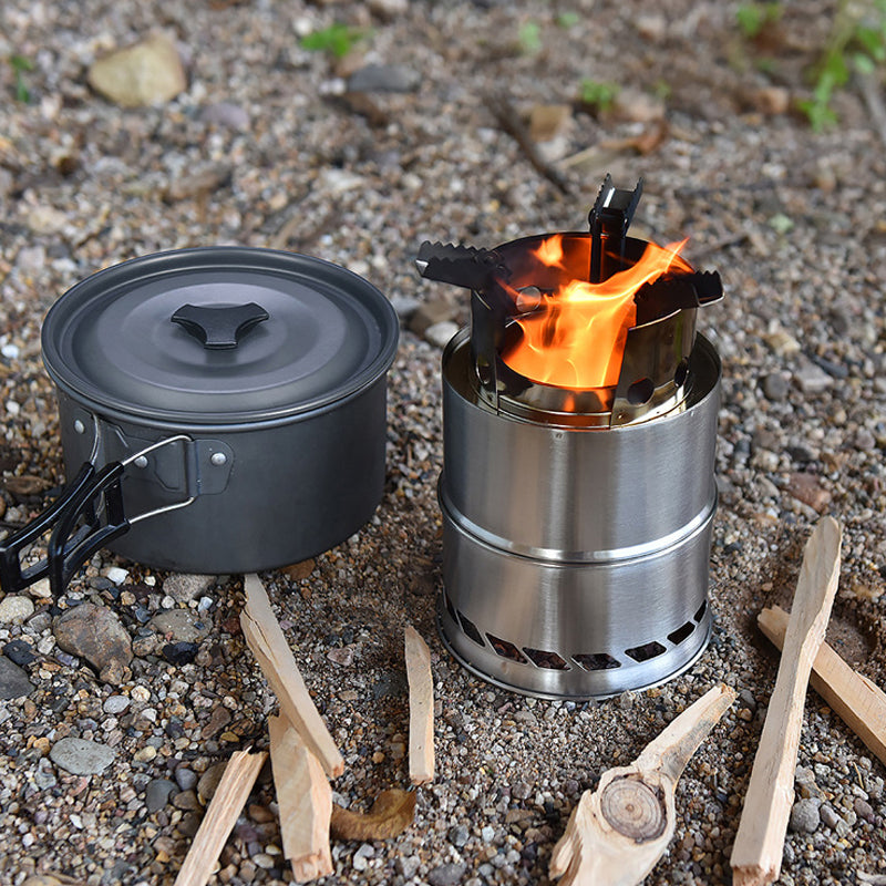 AOTU 1-2 People Outdoor Portable Windproof Cooking Stove Stainless Steel Detachable Wood Burner Furnace Camping Picnic