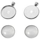 20 Set Round Bezel Pendant Trays With Glass Dome Tile Cabochon 25Mm Blanks  K9U1