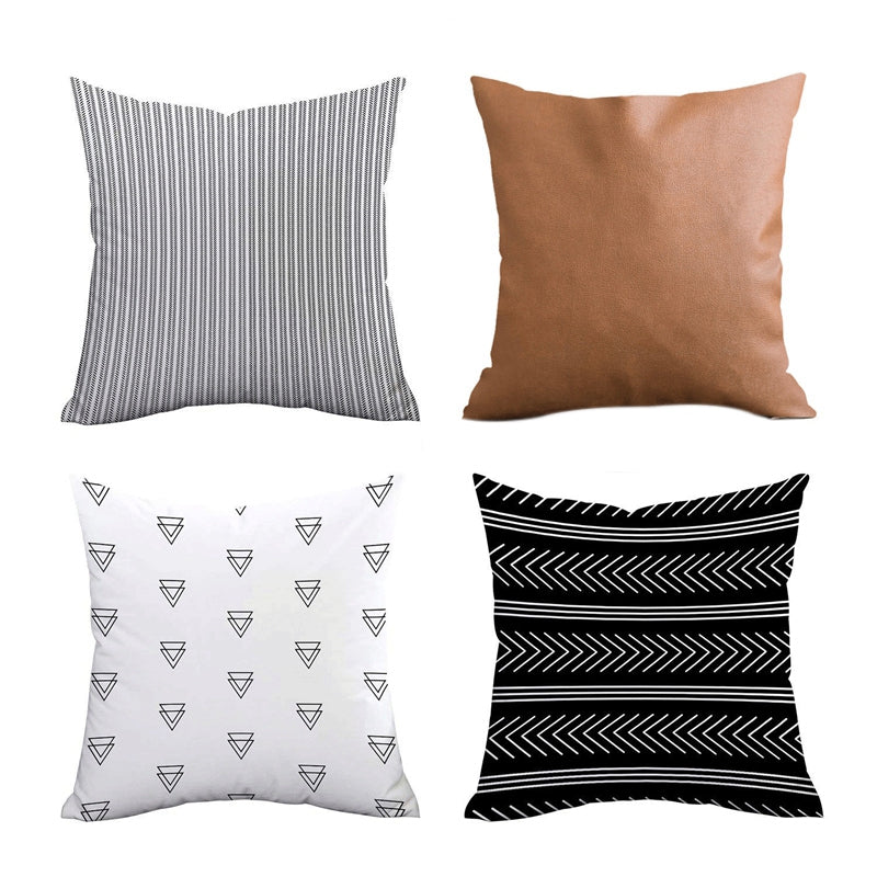 1X(Pack Of 4 Decorative Outdoor Pillow Cover Geometric Pattern Modern Style