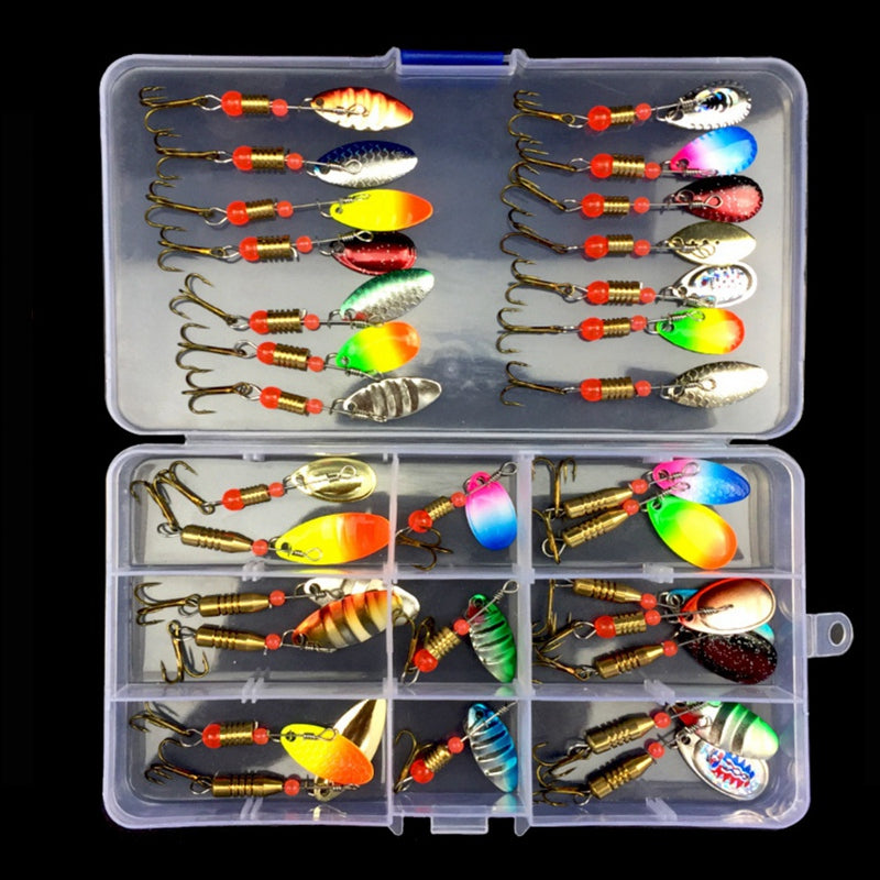 1 Set 15 Pcs Bait Set Hard Bait Rotating Sequin Fishing Bait Composite Sequ