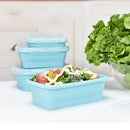 1X(4 Piece Set Blue Food Grade Silicone Lunch Box Folding Eco-Friendly Food