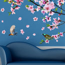 1X(Peach Blossom Tree Branch Wall Stickers Diy Flowers Birds Wall Decals Fo