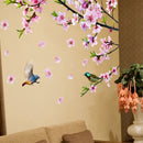 1X(Peach Blossom Tree Branch Wall Stickers Diy Flowers Birds Wall Decals Fo