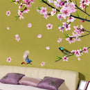 1X(Peach Blossom Tree Branch Wall Stickers Diy Flowers Birds Wall Decals Fo