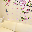 1X(Peach Blossom Tree Branch Wall Stickers Diy Flowers Birds Wall Decals Fo