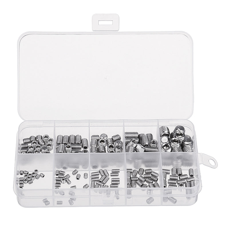 Suleve MXSH1 200Pcs Stainless Steel Set Grub Screw Allen Hex Socket Cup Point Assortment M3/M4/M5