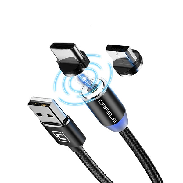 Cafele Nylon LED Magnetic Type-C Micro USB Data Cable For Pocophone f1 Oneplus 6t S9 Note9 P20