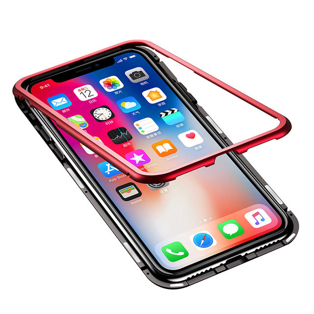 Bakeey Protective Case for iPhone XR Magnetic Adsorption Metal Bumper + 9H Tempered Glass Back Cover