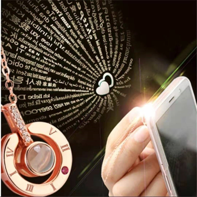 Trendy 100 Languages I Love You Pendant Necklace Metal Multiple Wearing Methods Projection Necklace