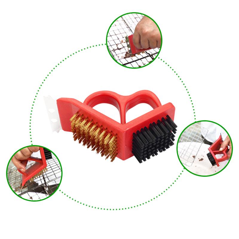 1X(3 In 1 Household Multifunctional Cleaning Brush For Barbecue Stove Grill