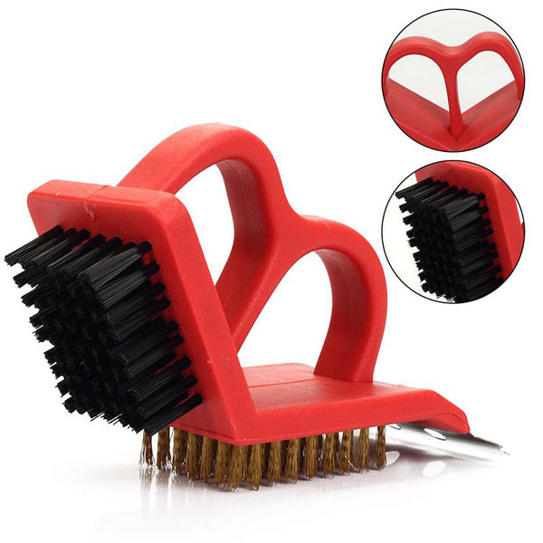 1X(3 In 1 Household Multifunctional Cleaning Brush For Barbecue Stove Grill