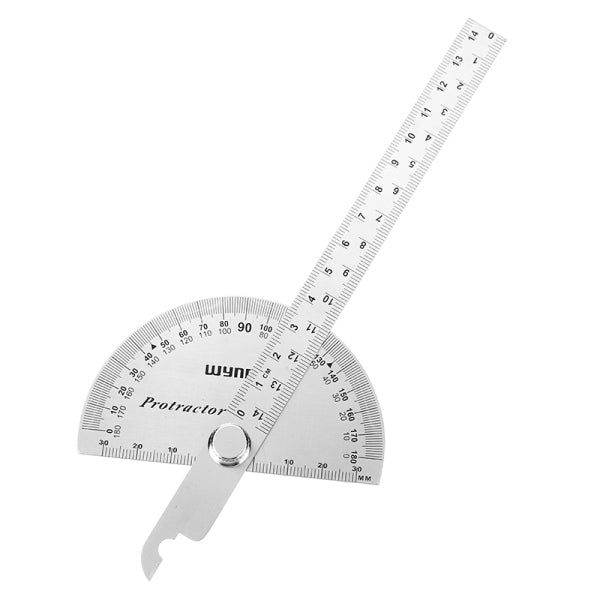Wynns W0262A 90X150MM 180 Degree Stainless Steel Protractor Round Angle Ruler Tool