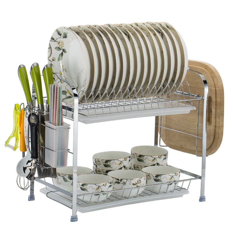 2 Tiers Dish Drying Rack Stainless Steel Over Sink Kitchen Cutlery Bowl Storage Holder