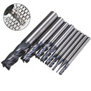 Drillpro 9pcs 1-10mm 4 Flutes Tungsten Carbide Milling Cutter HRC50 Milling Cutter CNC Tool
