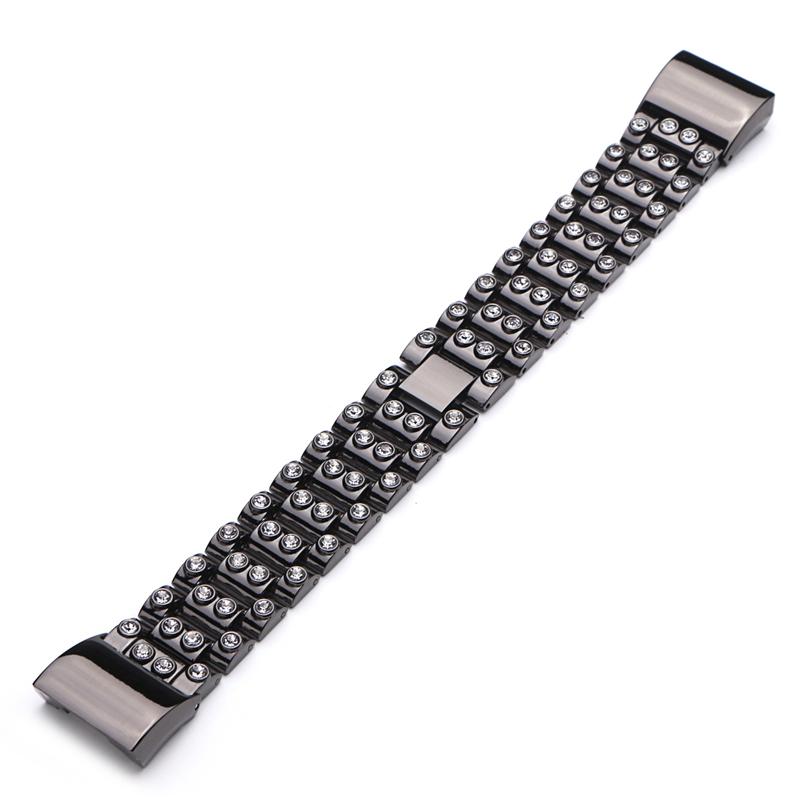 Rhinestone Watch Band Metal Stainless Steel Strap Bracelet Replacement for Fitbit Charge 2
