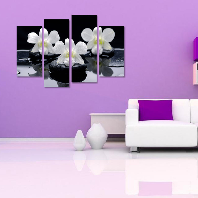 Miico Hand Painted Four Combination Decorative Paintings Three Flowers Wall Art For Home Decoration