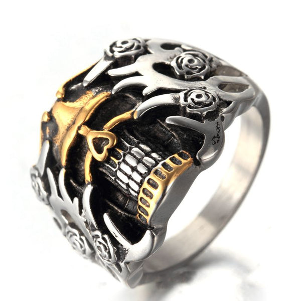 Men's Titanium Steel Ring Vintage Skull Head Punk Finger Ring for Men