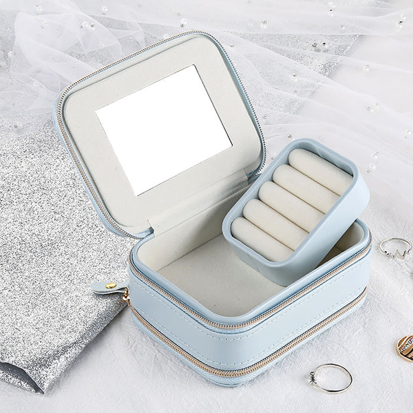 Travel Jewelry Box Storage Bag Earring Ring Portable Organizer PU Box Case with Mirror